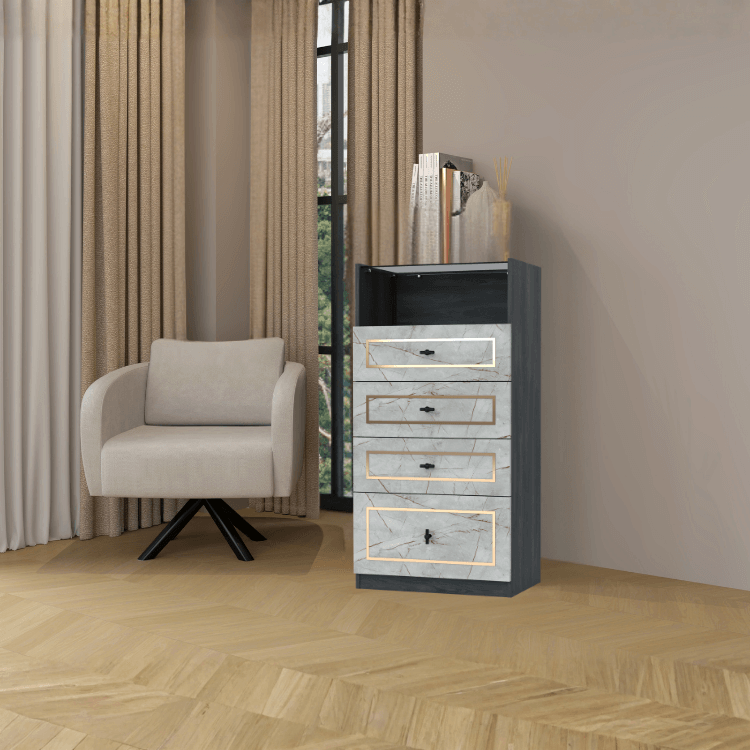 ตู้ลิ้นชัก 4 ลิ้นชัก WISDOM DESIGN FURNITURE GDW-601 60 ซม. สีแอชเกรย์/ไลท์มาร์เบิ้ล